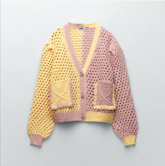 Zara* eyelet chunky knit oversized cardigan with jewel buttons - Picture 10 of 16